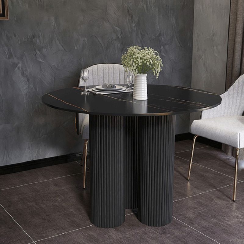 Contemporary Round Dining Table Sintered Stone and Solid Wood Top Table