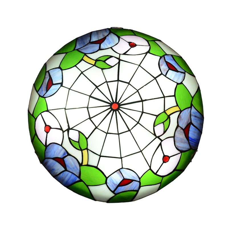 Ceiling Flush Mount Light Tiffany Morning Glory Stained Glass Flush Light in Green