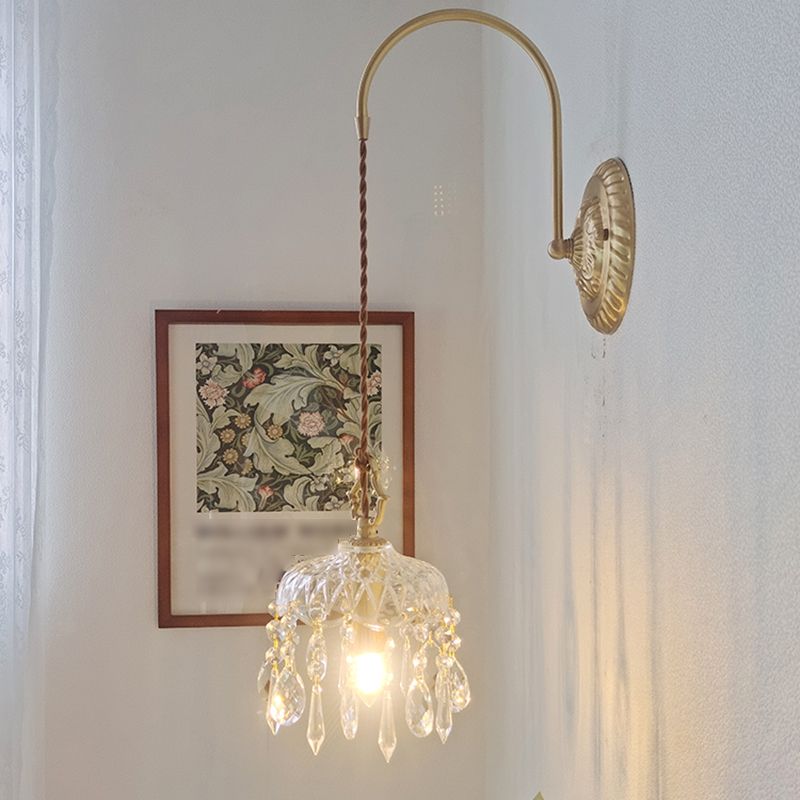 Metal Modern Wall Sconce Geometric Shape Wall Lamp with Crystal Shade