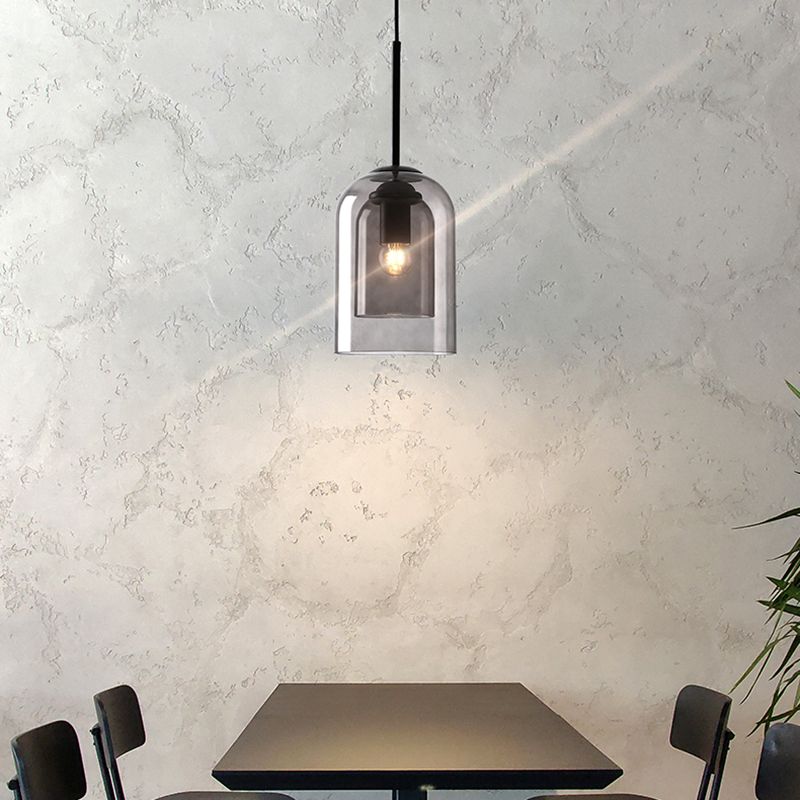 Cylindrical Shade Hanging Lighting Modern Style Glass 1 Light Hanging Lamp for Restaurant