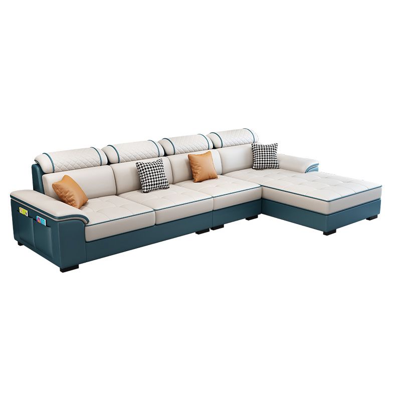 4-Seater Sectional with Adjustable Head Pillow and Storage Arms for Living Room