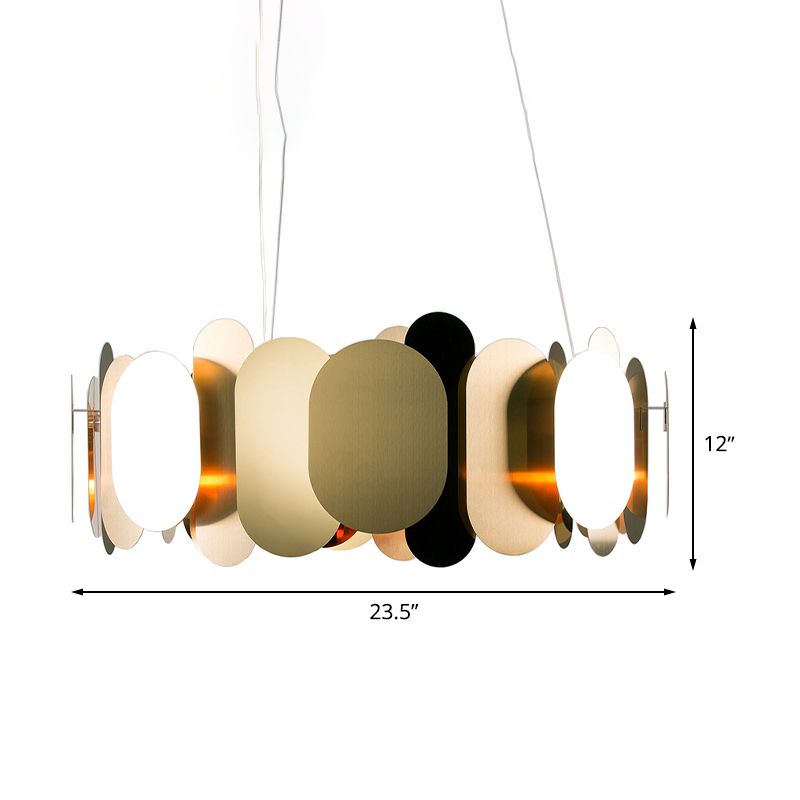 Panneau ovale Salon Pendant Métal LED moderniste plafond suspendu plafond en laiton, blanc / chaud