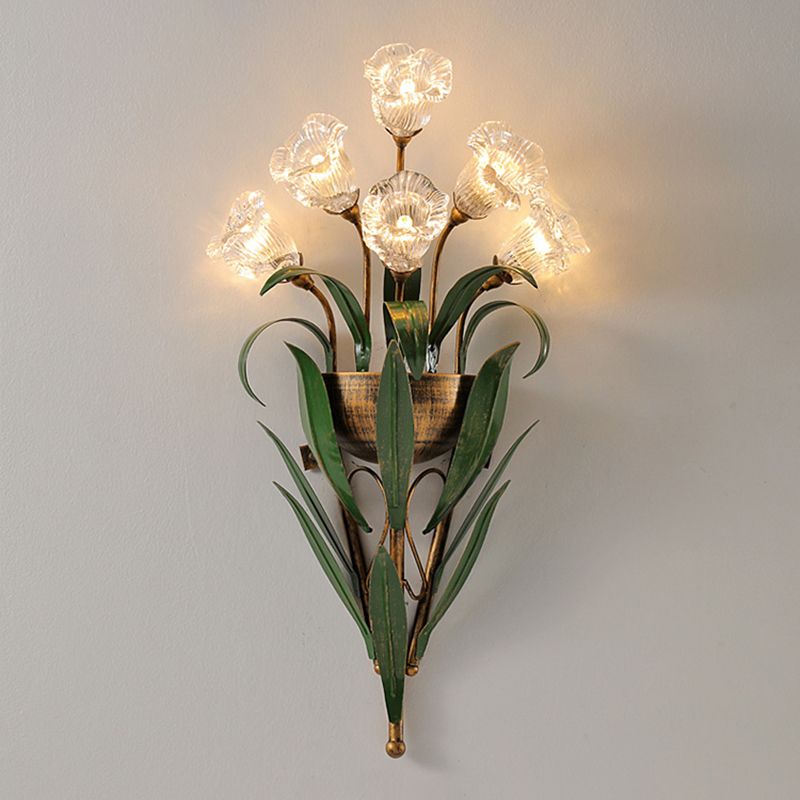 Modern Style Wall Lamp Flower Shape Wall Mount Lamp with Glass Shade for Bedroom