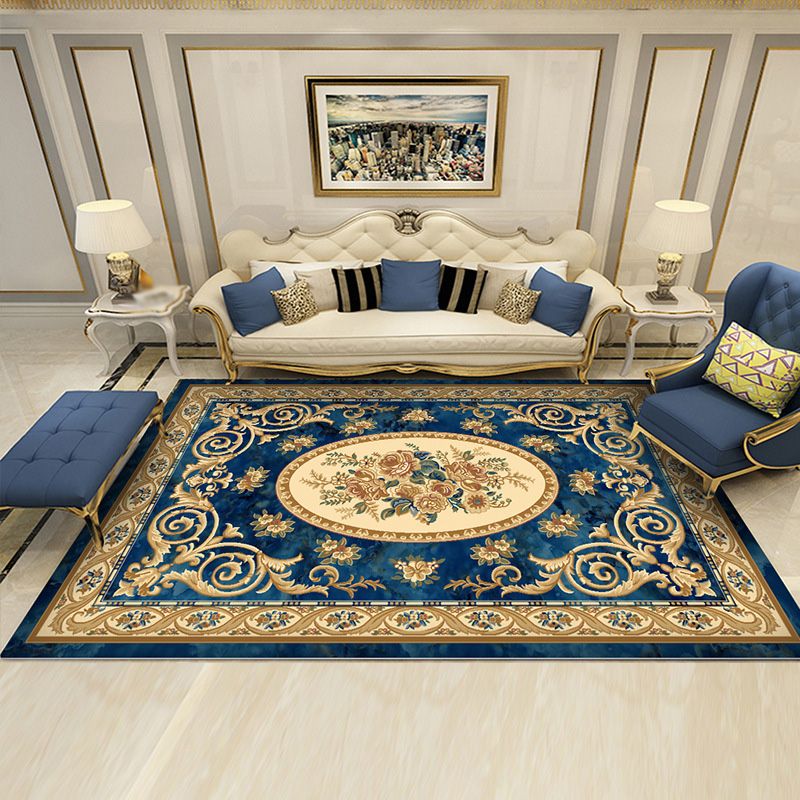 Classical European Indoor Rug Polyester Floral Print Carpet Non-Slip Backing Area Rug for Home Decor