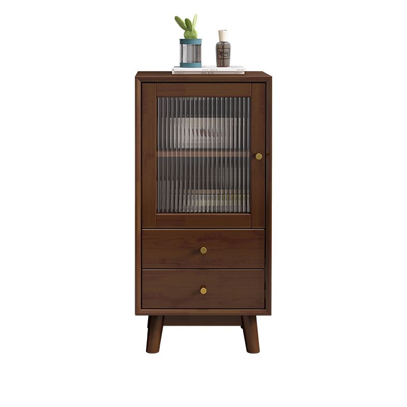 19. 7" W Glass Paned Accent Cabinet Pine Wood 1 - Door and 2 - Drawer Chest