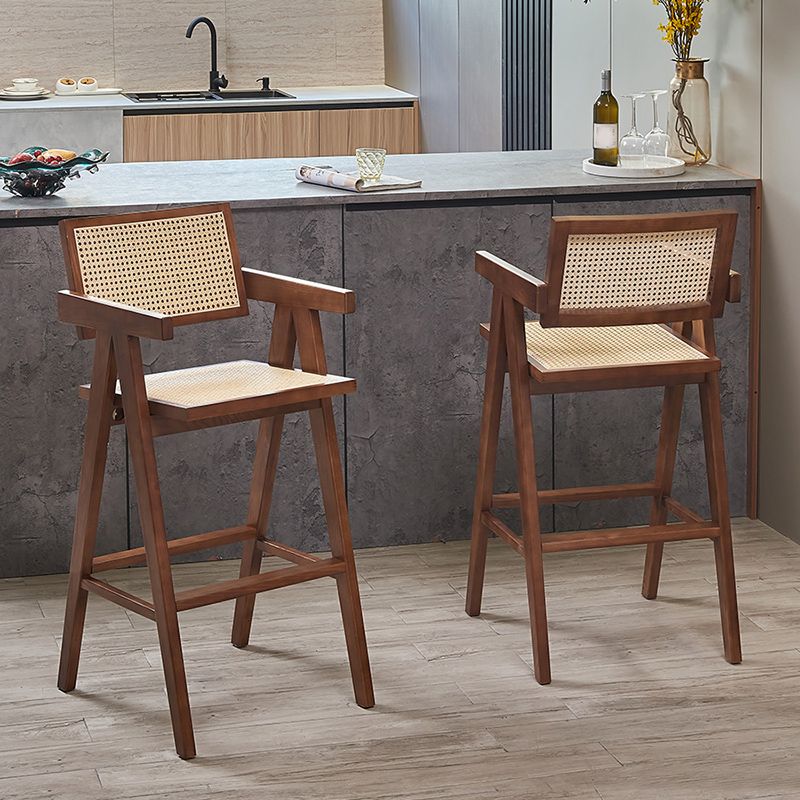 Contemporary Style Low Back Solid Wood Armed Bar Stool for Home