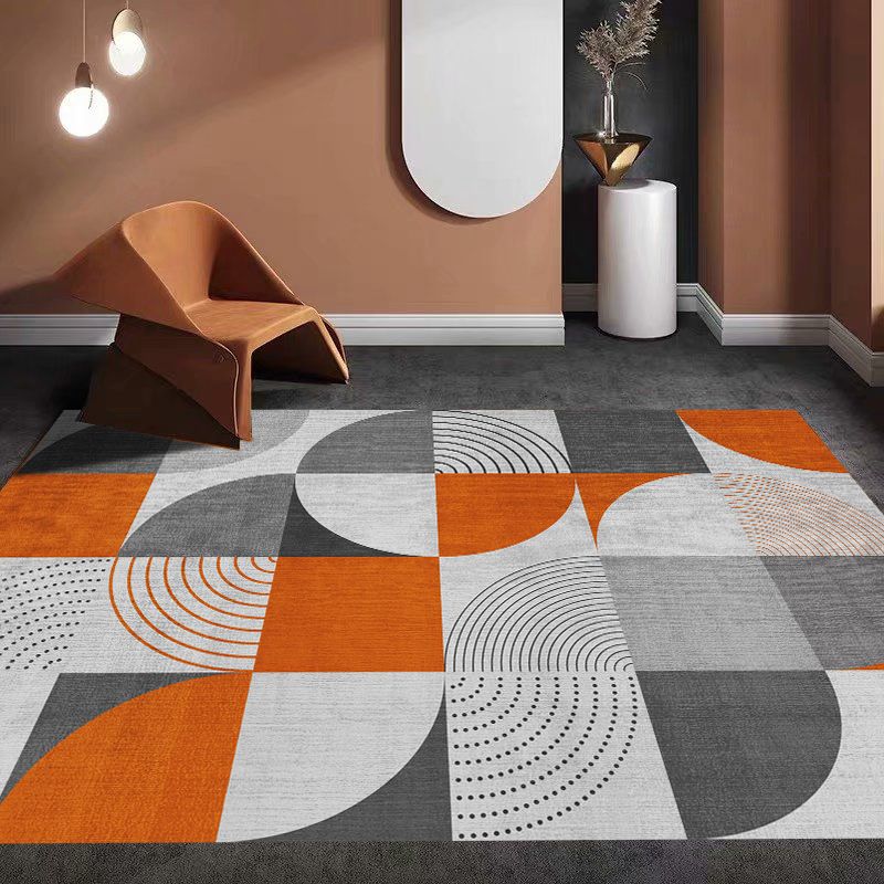 Grey Tone Casual Area Carpet Polyester Geometry Indoor Rug Anti-Slip Backing Carpet for Home Decor