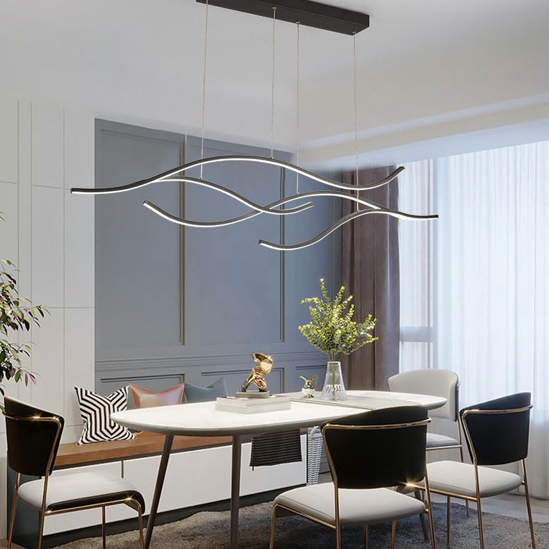 Linea ondata in stile nordico Led Light Minimalismo Metal Long Strip Apparecchiatura per sala da pranzo