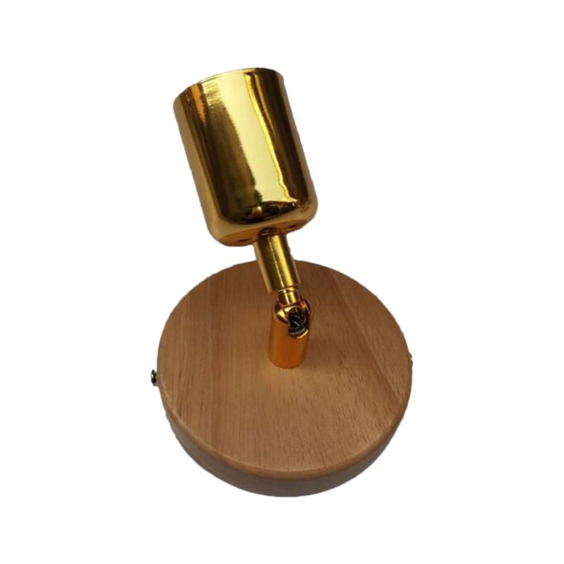 Tasse geformte Metallwand Lampe Lodge 1 Leichte Wohnzimmerwandhalterung mit kreisförmiger Holzrückenplatte in Silber/Gold