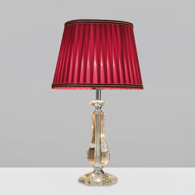 1 hoofd uitlopende/geplooide schaduwtafellamp Traditioneel beige beige/bordeaux/hemelblauwe stof nachtkastje lamp met kristallen kolom