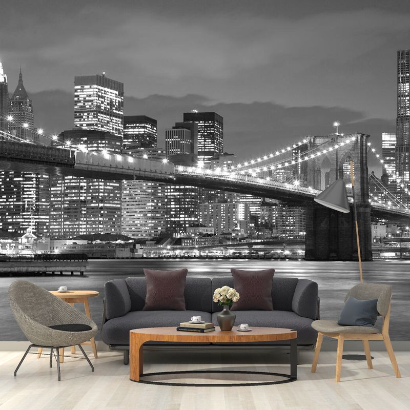 Grey Modernism Wall Covering Personalized Size Night City Wall Mural for Meeting Room Decoration