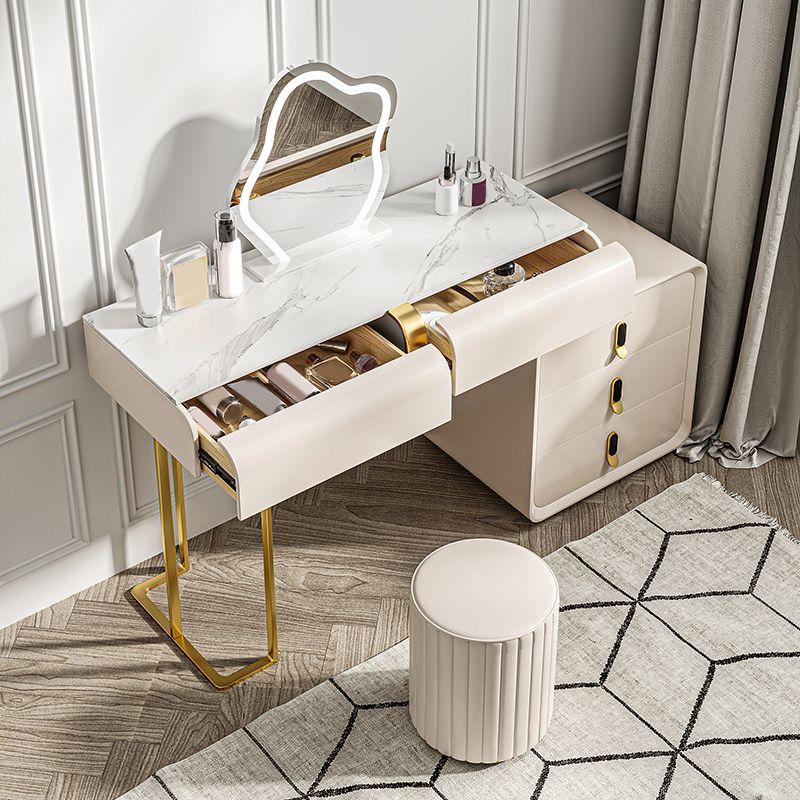 Glam Slate Top Makeup Vanity Desk Table 30.7" Tall Beige Dressing Table