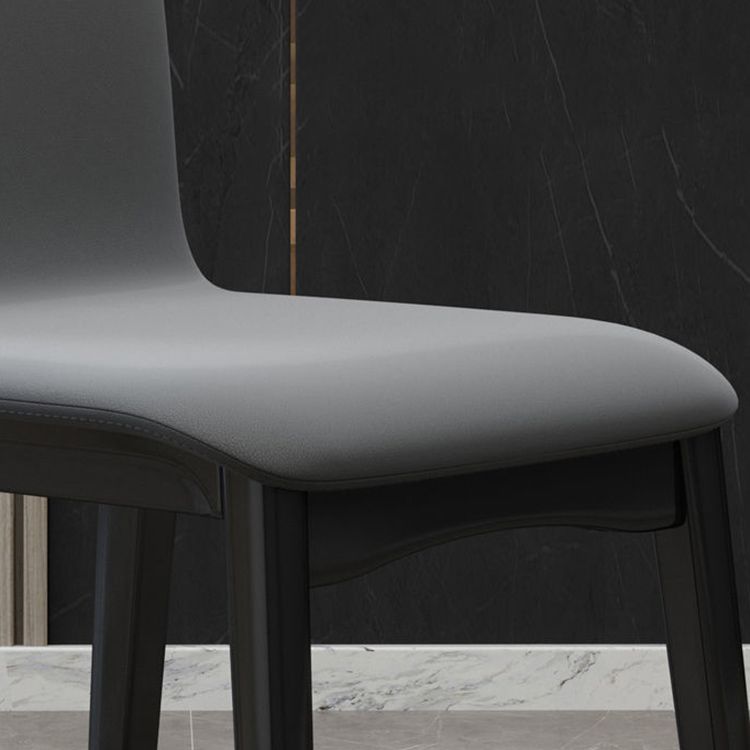 Industrial Rubberwood Solid Back Side Chair Matte Finish Leather Dining Chair with Black Legs