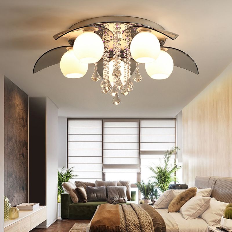 Glass Silver Flush Mount in Modern Luxury Style Metal Globe Ceiling Light with Crystal Decoration