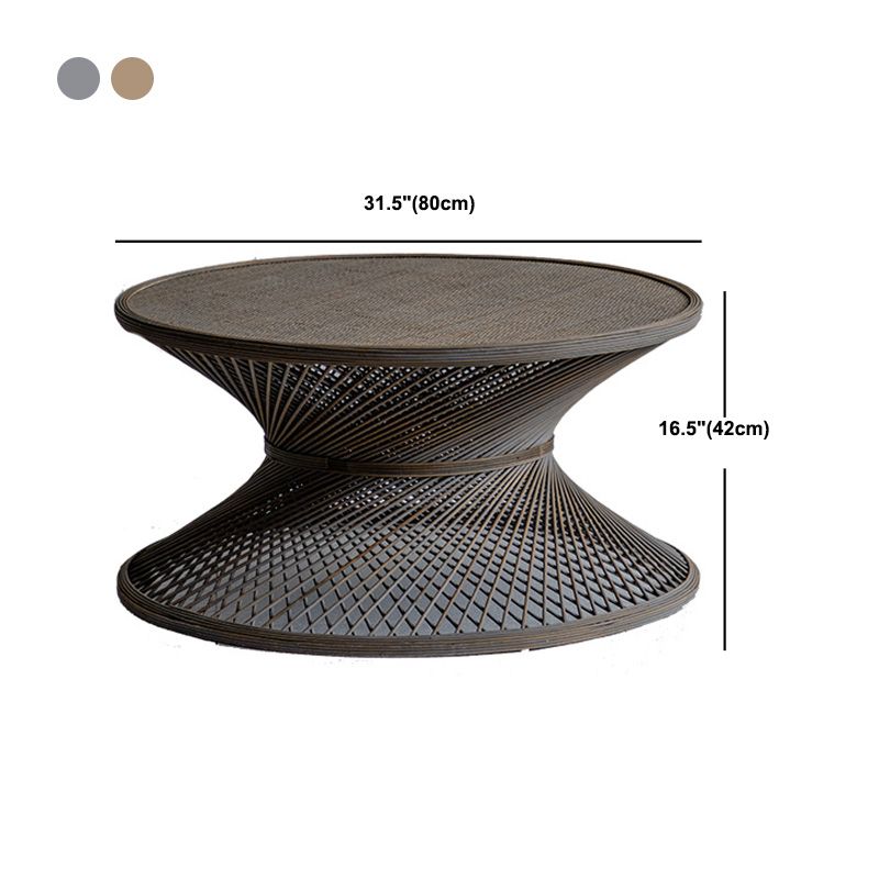 Round Rattan Top Side Table 16.53" /22.05" Tall Wood Pedestal End Table