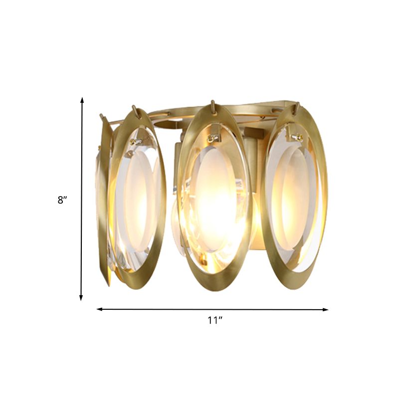 Gold Oval Sconce Light Contemporary 2 Lights Cut Crystal Wall Light Fixture for Living Room