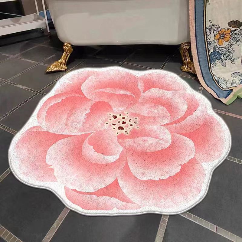 Irregular Shape Colorful Flowers Rug Stain Resistant Loom Rug for Bedroom