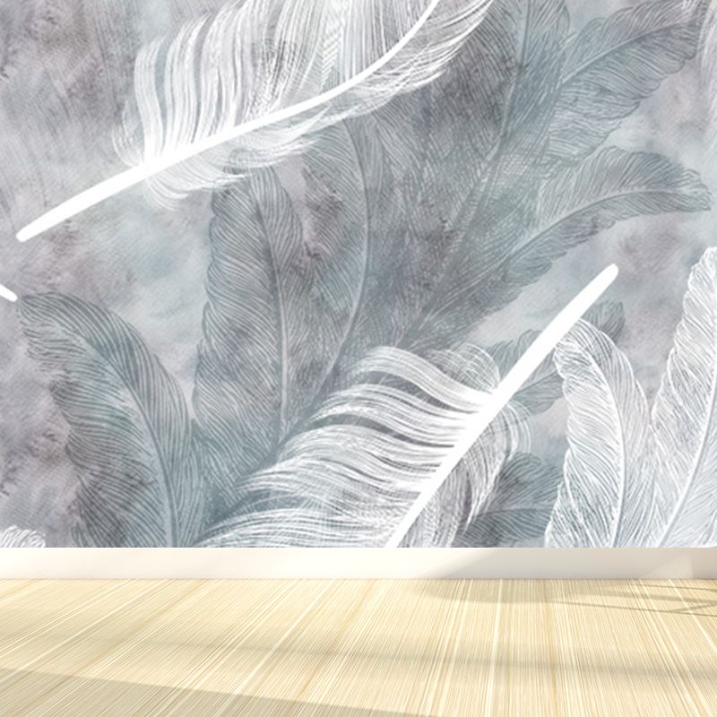 Huge Bird Feather Mural for Bedroom Animals Wall Art in Light Color, Stain Resistant