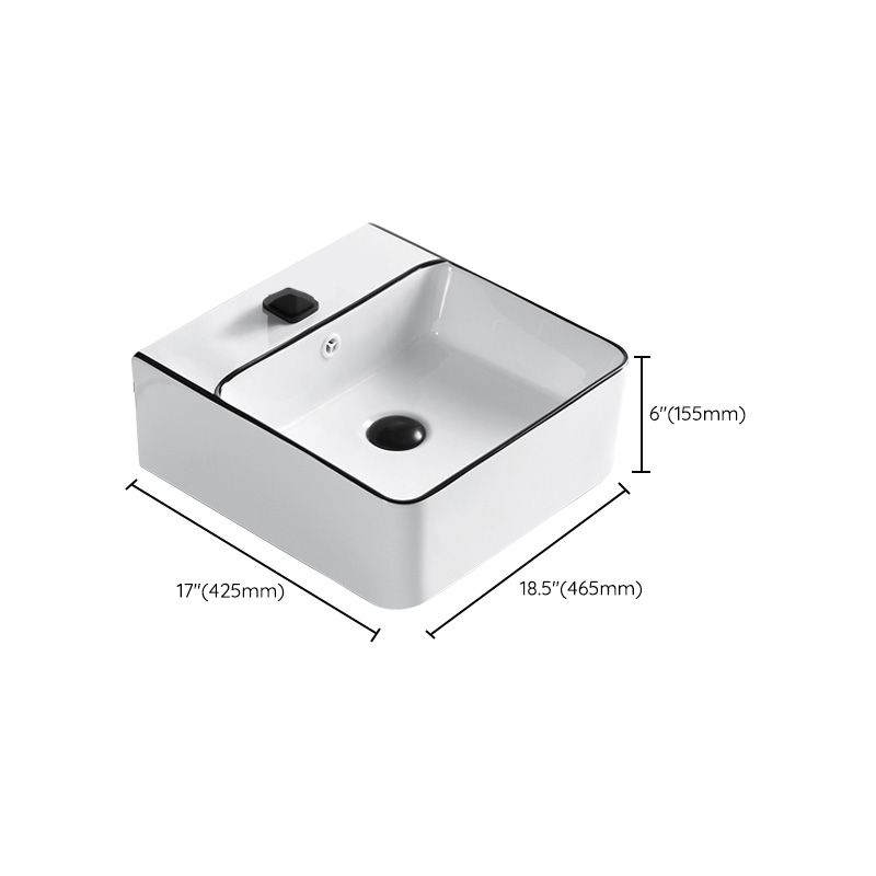 Modern Bathroom Sink Porcelain Pop-Up Drain Rectangular Vessel Sink