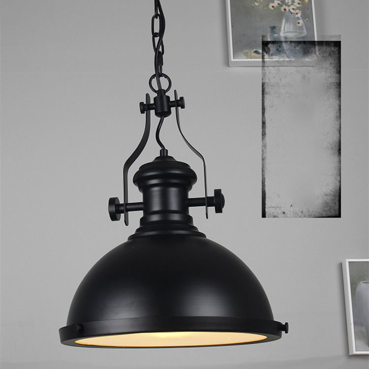 Retro Industrial Dome Shade Pendant Light Metal 1-Light Pendant Lighting With Swivel Joint in Black