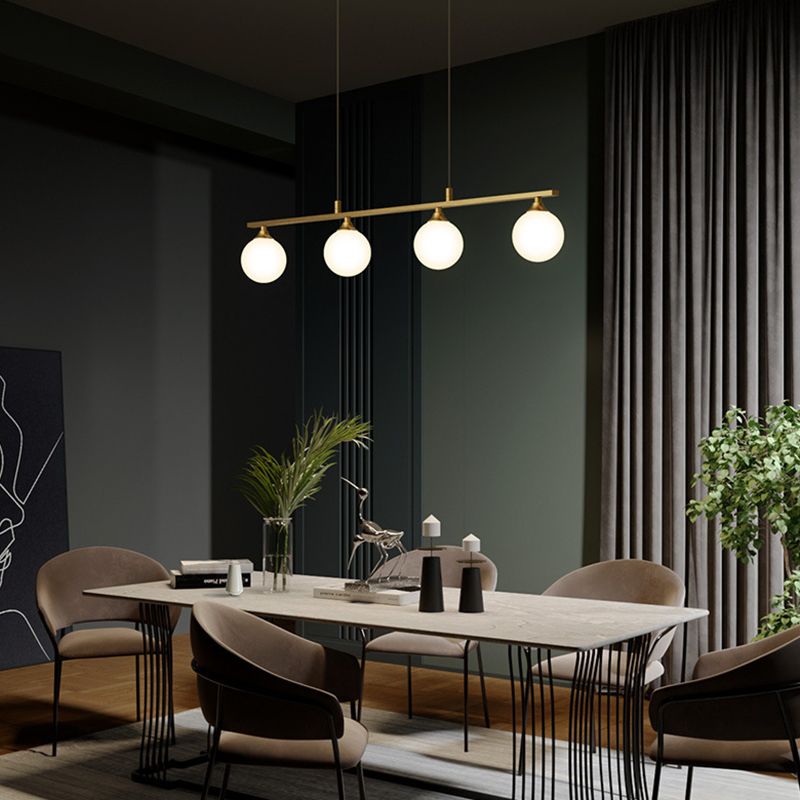 Simplicity Ball Shade Island Pendant Light Milky Glass Dining Room Hanging Light