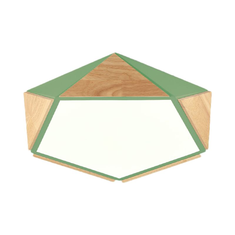 Flat Pentagon Ceiling Mount Light Macaron Stylish Wood LED Flush Light for Kids Bedroom