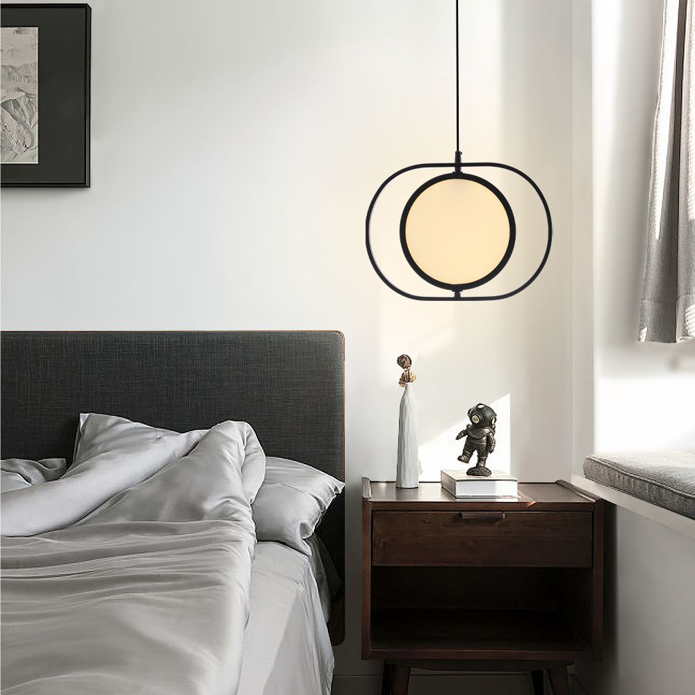 Oblong Bedside LED Pendant Lamp Acrylic Minimalistic Hanging Light Fixture in Black