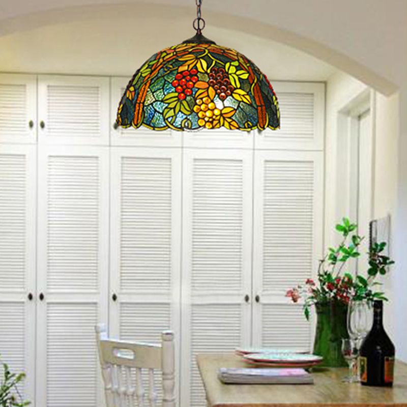 2-bulb koepel de kroonluchter verlichtingsarmatuur Tiffany Green Cut Glass Pendant Light met druivenpatroon