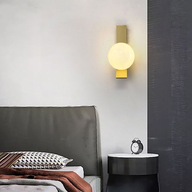 Gold Modern Metal Wall Sconce Ball Shape Wall Light with Glass Shade for Bedroom
