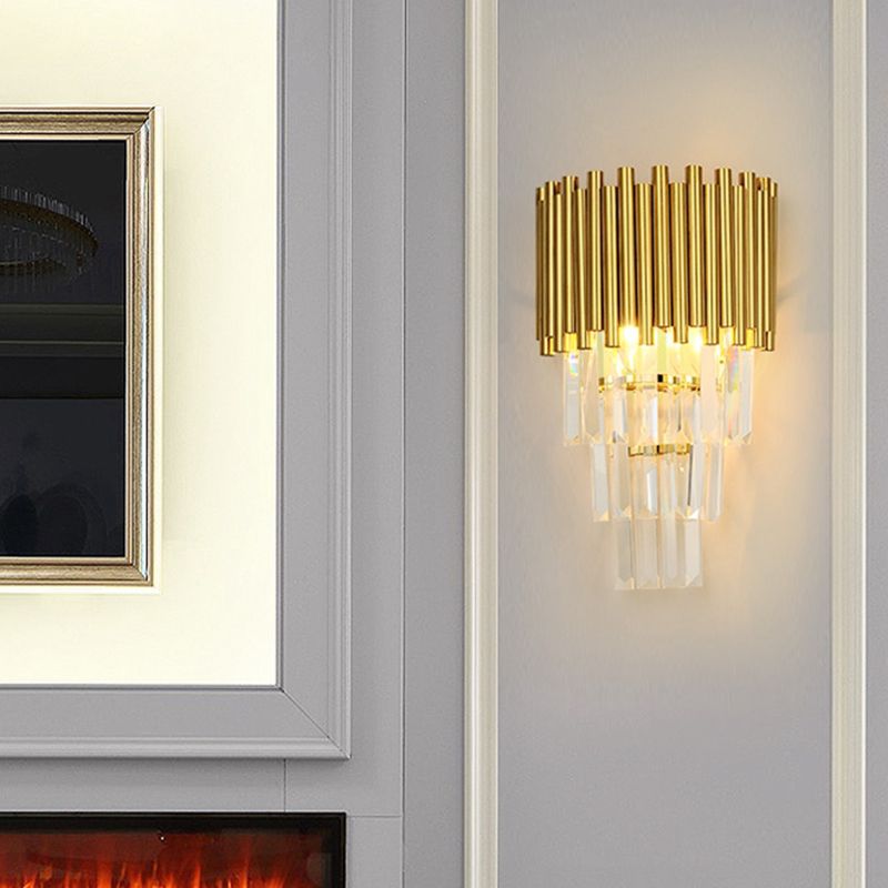 Taps toelopende wand gemonteerd lamp Modern 2 lichten driehoekige kristallen prisma wandlamp in goud voor woonkamer