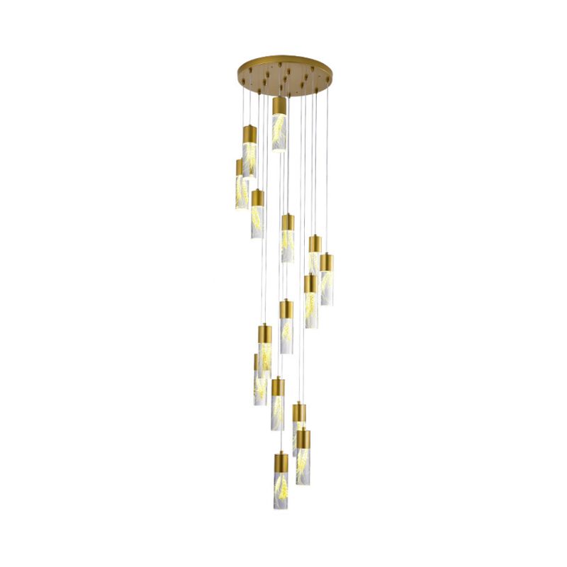 Gold 15/20-Head LED Hanging Light Modernism Acrylic Tube Multi Light Pendant Chandelier