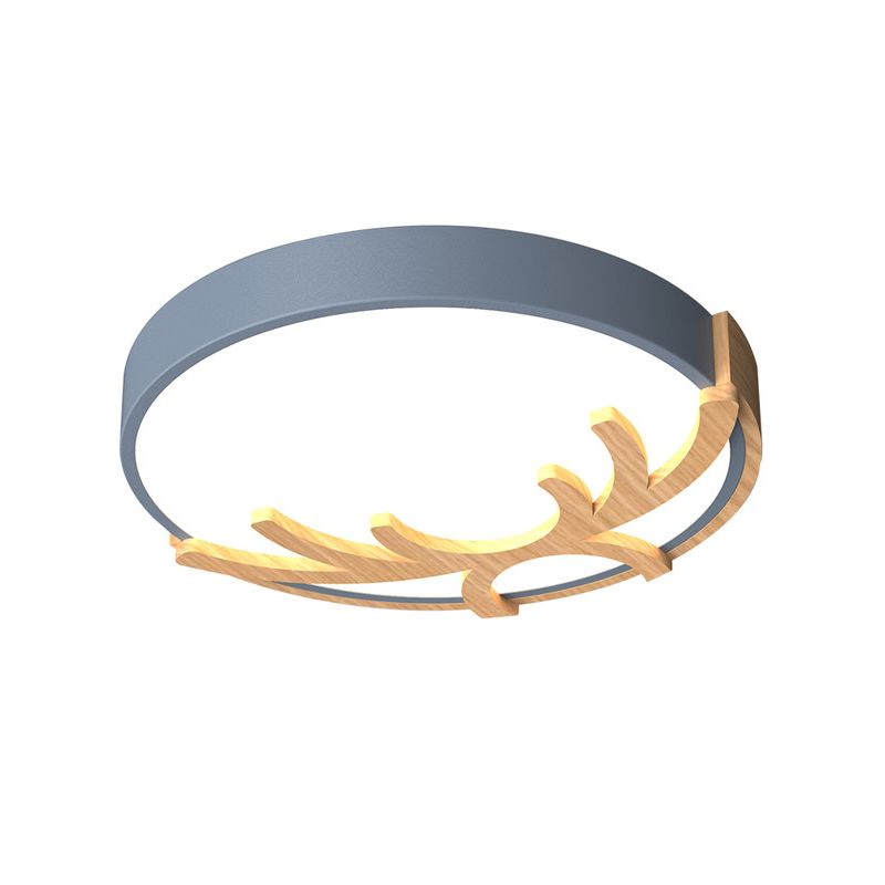 Lampada da soffitto rotonda acrilica Nordic Led Flushmount Illuminazione con legno Antler in bianco/verde/grigio