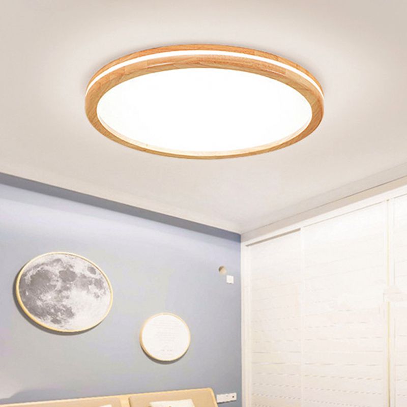 Plafonnier circulaire de Style japonais en acrylique et bois, plafonnier LED de 12 "/16"/19.5 "/23.5 pouces de large en Beige pour porche