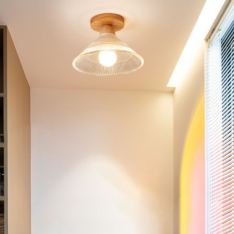 Modern Wooden Semi Flush Mount Glass Shade Semi Flush for Living Room