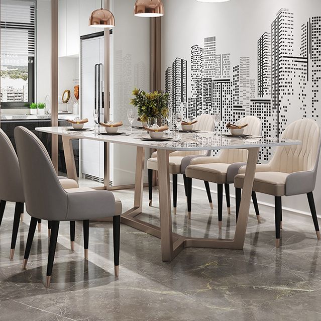 Mesa de comedor de piedra sinterizada de lujo, mesa rectangular con pedestal de caballete