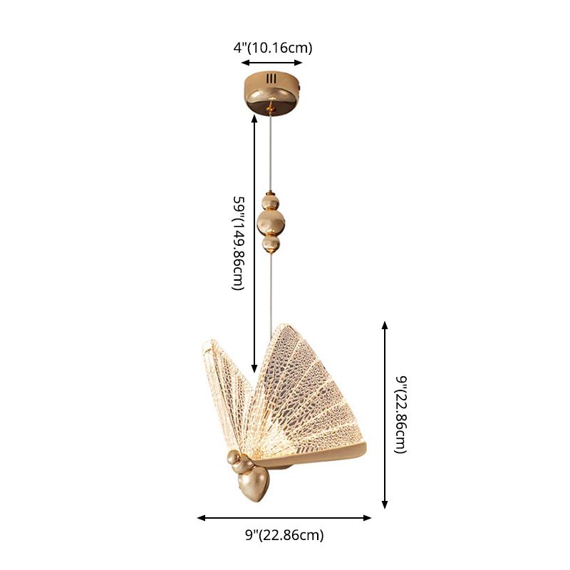 Luz colgante de mariposa dorada en estilo creativo moderno de hierro forjado que colgaba con sombra acrílica