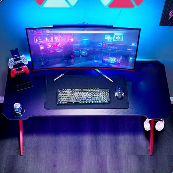 Rectangular Computer Table with Esports Style Black Top and Red Metal Legs