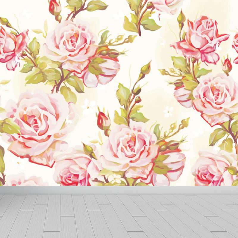 Pink Blossoming Peonies Mural Decal Flower Stylish Moisture Resistant Wall Covering