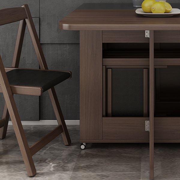 Modern Rectangle Folding Wood Dining Table for Small Space with Pedestal Base