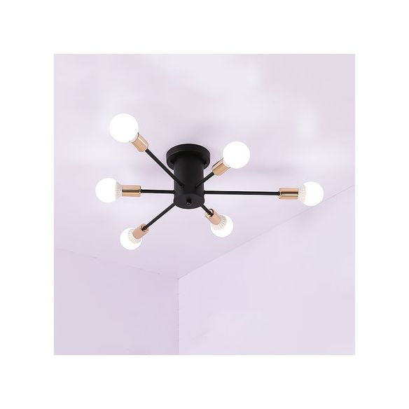 6/8/10 lichten Starburst semi-inbouw plafondlamp modern metaal zwart plafondinbouw voor slaapkamer met blote lampontwerp