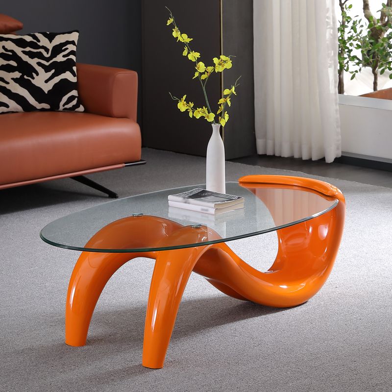 Abstract Coffee Table Contemporary Glass 15.7" Cocktail Table