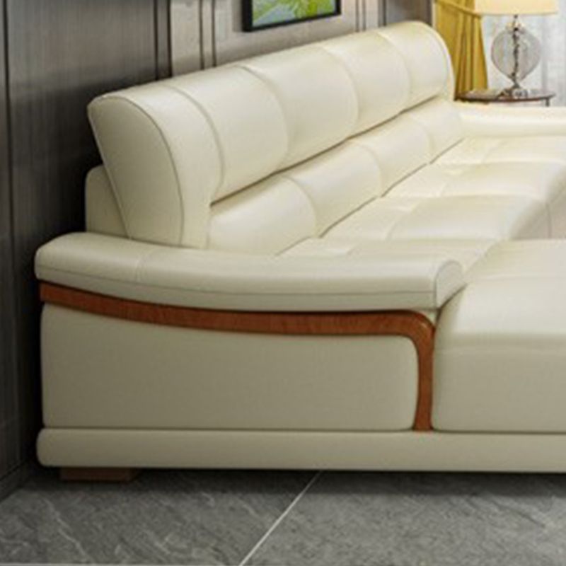 141.73" Wide L-shape Sectional Genuine Leather Pillow Top Arm Sectional