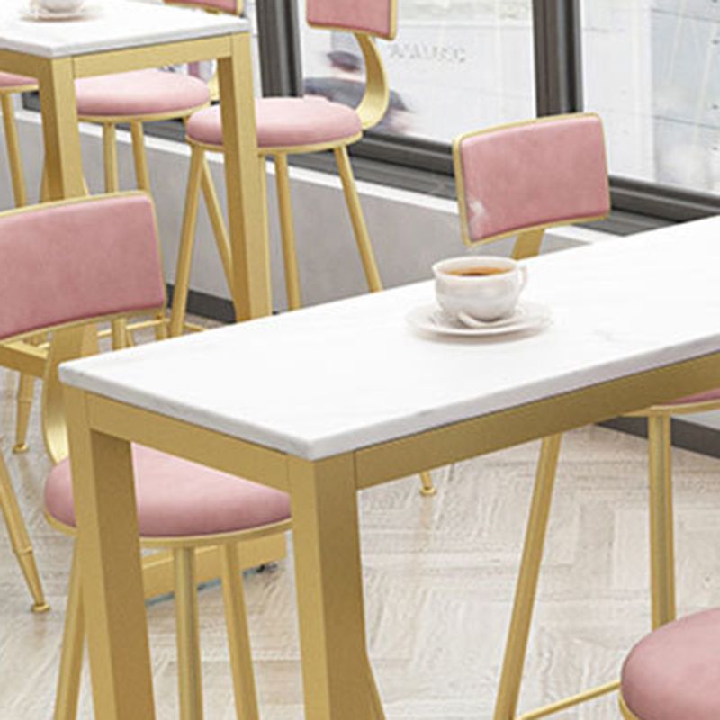 Modern Bar-height Table Faux Marble Top Pub Table with Metal Base