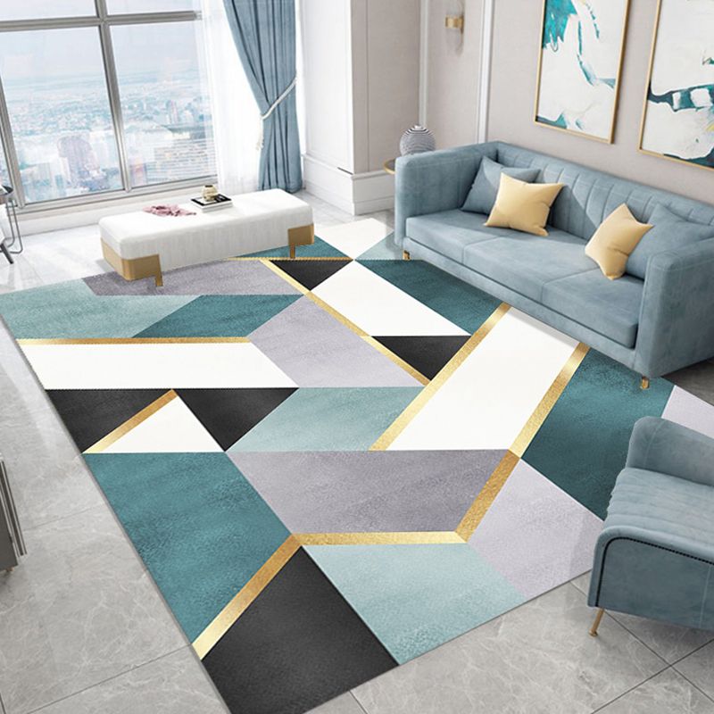 Scandinavian Living Room Rug Multi Color Geometric Pattern Area Carpet Polyster Pet Friendly Easy Care Rug