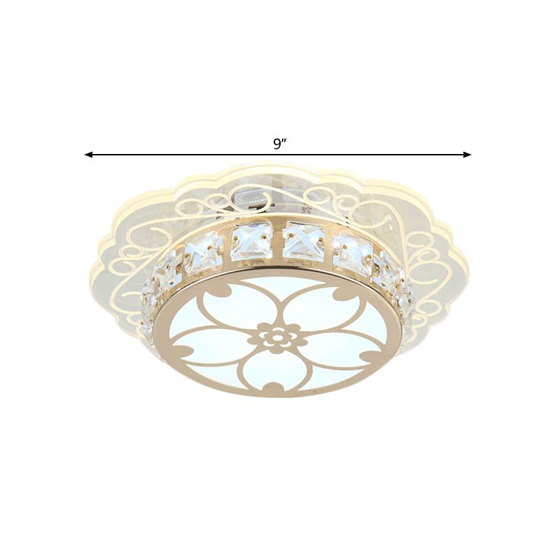 Cherry Blossom/Spiral Porch Flush Mount Light Modern Clear Crystal Gold Finish LED Ceiling Lamp in Multi Color/White/Warm Light