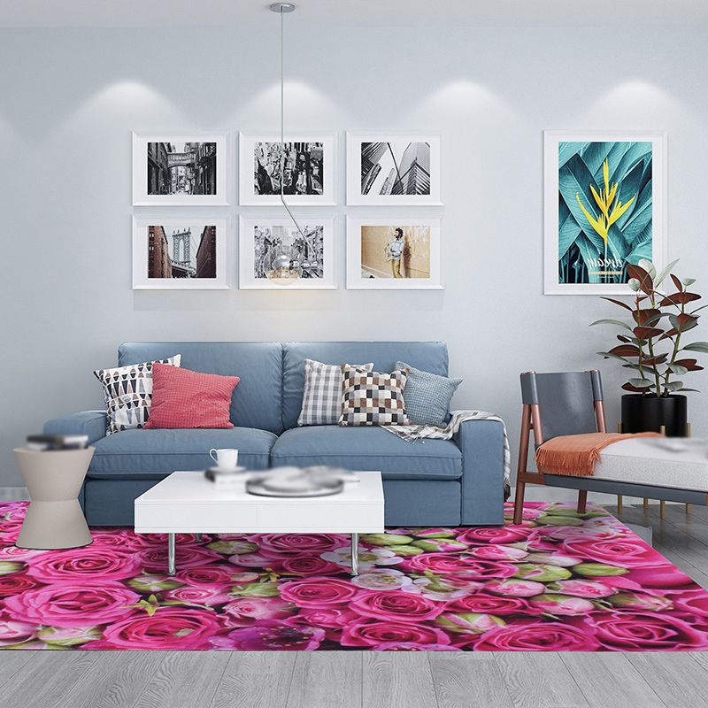 Modern Living Room Area Carpet Plant Pattern Polyester Area Rug Anti-Slip Washable Rug