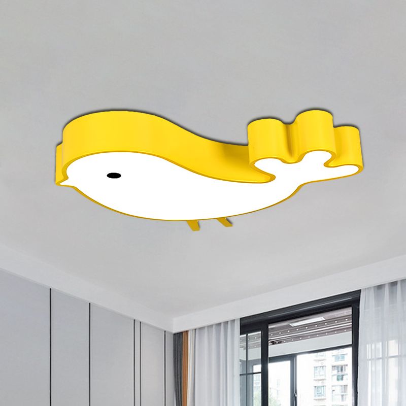 Cartoon LED Ceiling Flush Mount Blue/Pink/Yellow Finish Bird-Like Flush Light Fixture with Acrylic Shade