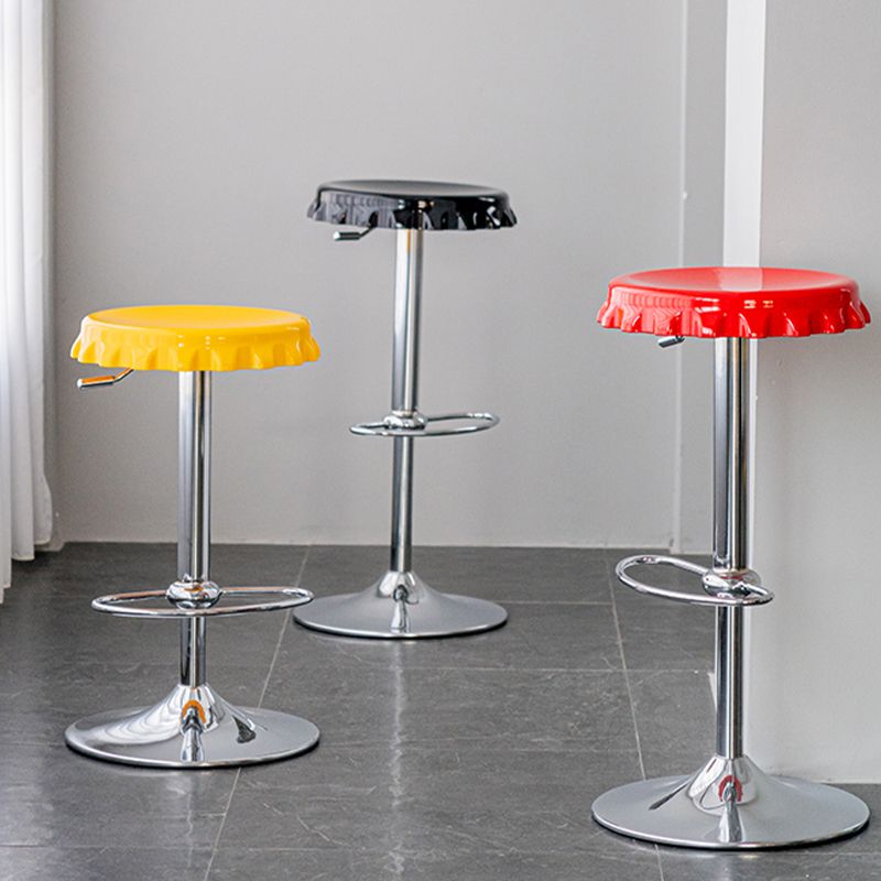 Contemporary Adjustable Backrest Counter High Stool with Metal Base