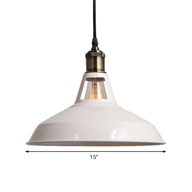 Loft Style Barn Shade Pendant Ceiling Light 10.5"/12"/15" W 1 Bulb Metallic Hanging Lamp in Black/White for Dining Table