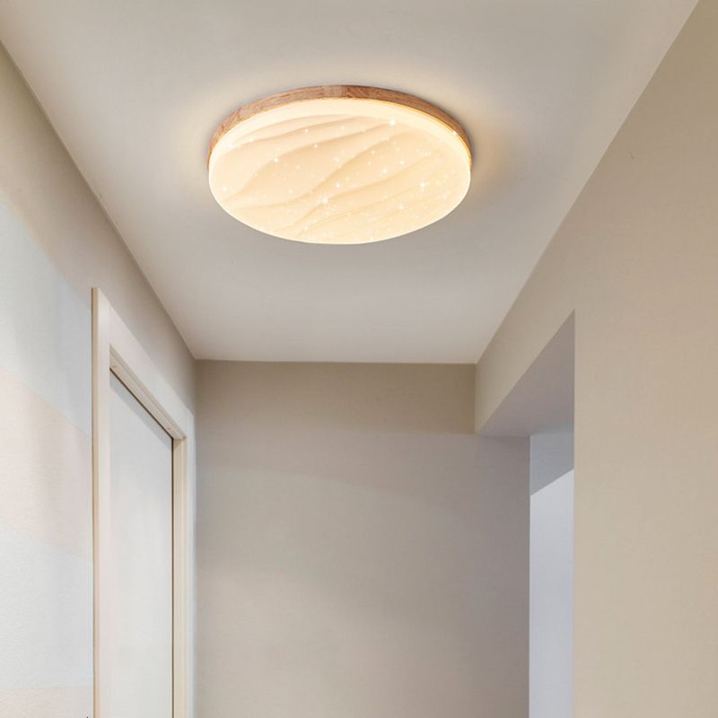 Round Shape Wood Flush Light Modern Style 1 Light Flush Mount Ceiling Lights in Brown